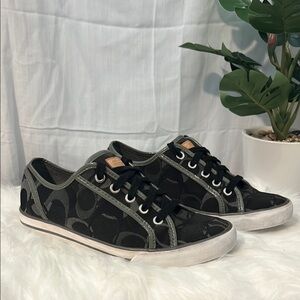 Coach Signature Francesca Black Gray Logo Sneakers Shoes